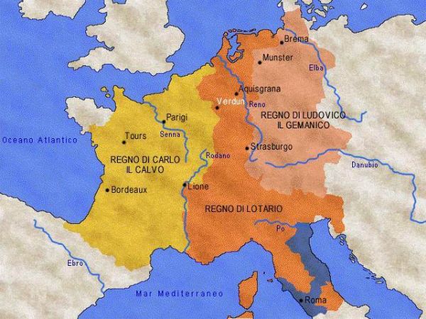 Divisione dell'impero franco dopo il Trattato di Verdun (843)