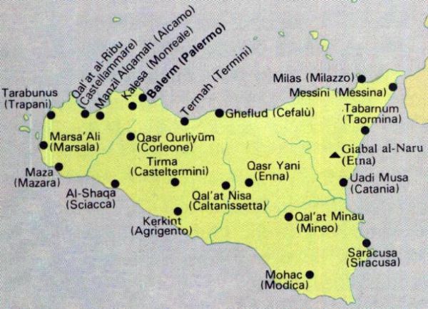 Pianina geografica della conquista della Sicilia da parte degli Arabi