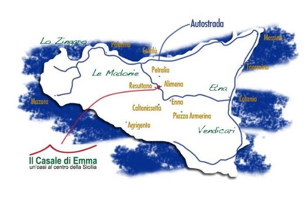 Una cartina della Sicilia con indicazioni stradali
