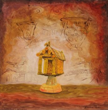 Riproduzione olio su tela di un tempietto fittile ritrovato a Sabucina